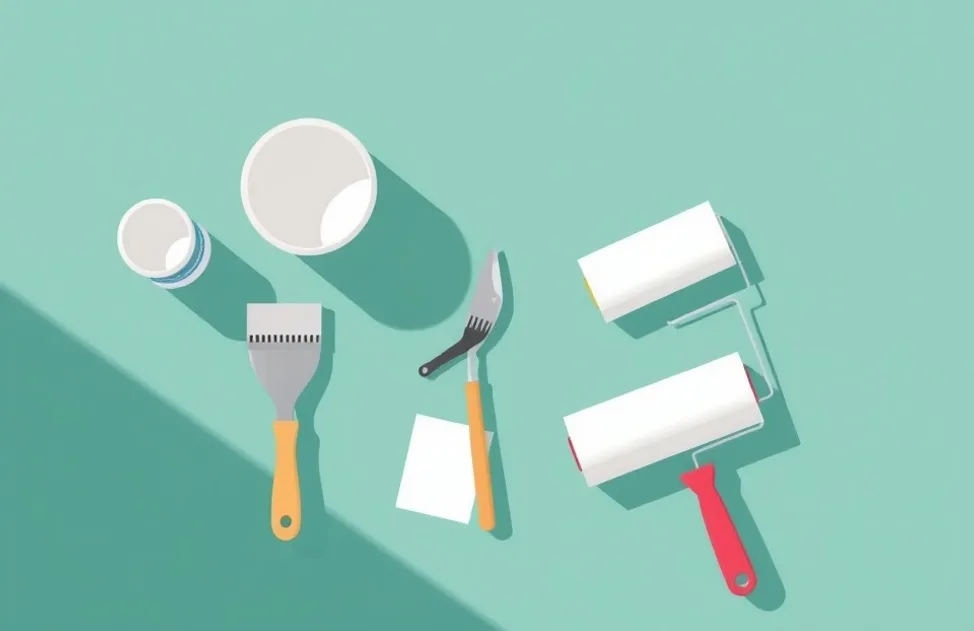 Outils de peinture disposés dans l'ordre des étapes du chantier
